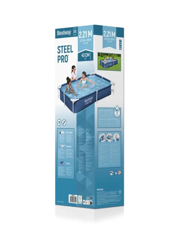 Бассейн каркасный Bestway Steel Pro 56401, 221×150×43 см, прямоугольный Бассейн каркасный Bestway Steel Pro 56401, 221×150×43 см, прямоугольный