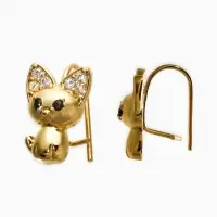 Серьги детские "Выбражулька" котик, цвет белый в золоте Серьги детские "Выбражулька" котик, цвет белый в золоте