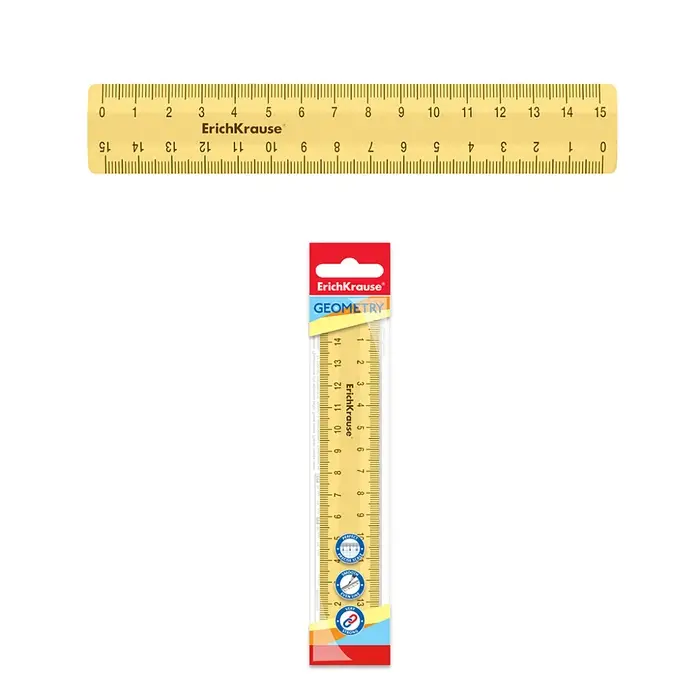 Линейка 15 см ErichKrause Линейка 15 см ErichKrause "Iris", пластик, двусторонняя шкала, непрозрачная, желтая, европодвес