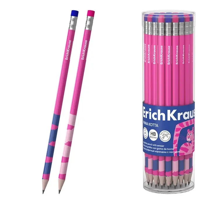 Карандаш чернографитный ErichKrause Pinna Kotta, круглый, с ластиком, HB, в тубусе, МИКС