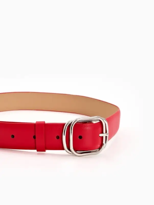 Ремень женский, 110&times;3.2 см, пряжка металл, серебристая, красный