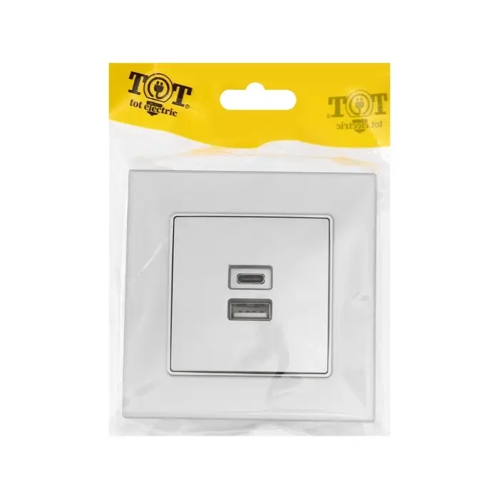 Розетка TOT Matte Glass, 5 В, 2.1 A, разъёмы USB-A + USB-C, стекло, скрытая, серебристая