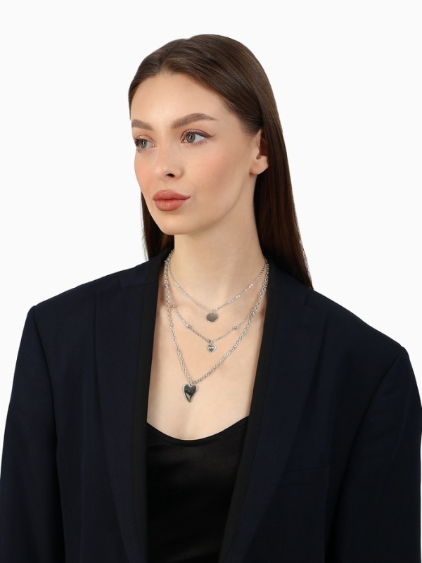 Кулон «Цепь» два сердца и круг, цвет серебро Кулон «Цепь» два сердца и круг, цвет серебро