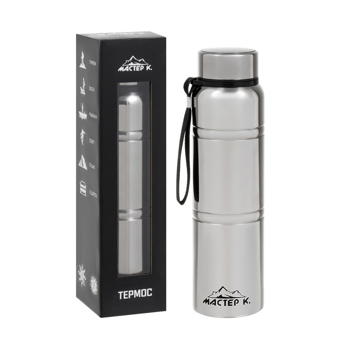 Термос, 1 л, Warm, сохраняет тепло 24 ч, с ситечком, с датчиком температуры, хром Термос, 1 л, Warm, сохраняет тепло 24 ч, с ситечком, с датчиком температуры, хром