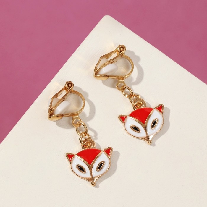 Клипсы детские «Выбражулька» лисичка, цвет бело-оранжевый в золоте Клипсы детские «Выбражулька» лисичка, цвет бело-оранжевый в золоте