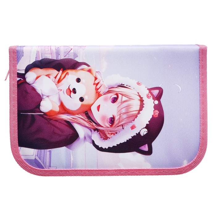 Пенал 3 секции, вкладка внутри, 140 х 210 х 40 мм, тканевый, Calligrata TOP Block Пенал 3 секции, вкладка внутри, 140 х 210 х 40 мм, тканевый, Calligrata TOP Block "Аниме друзья"