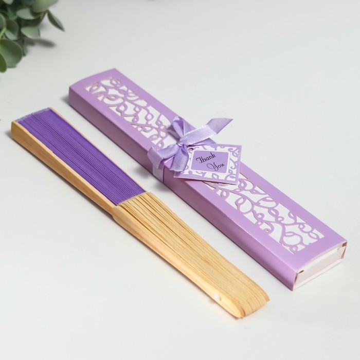 Веер бамбук, текстиль h=21 см  Веер бамбук, текстиль h=21 см "Моноцвет" в коробке, сиреневый