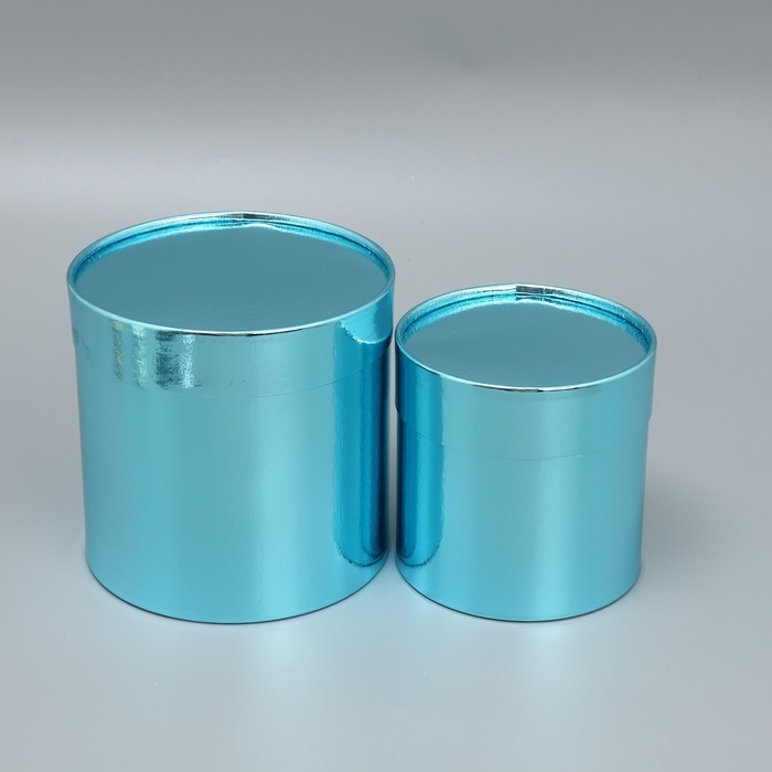 Набор коробок 2 в 1 круглые, упаковка подарочная, «Однотонный», голубой металлик, 12 х 12, 15 х 15 см