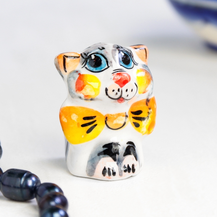 Сувенир «Кот с бантом», 3 см, цвет, гжель Сувенир «Кот с бантом», 3 см, цвет, гжель