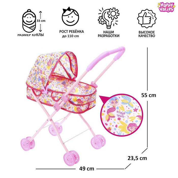 Коляска для кукол «Русалка» универсальная, металлический каркас Коляска для кукол «Русалка» универсальная, металлический каркас