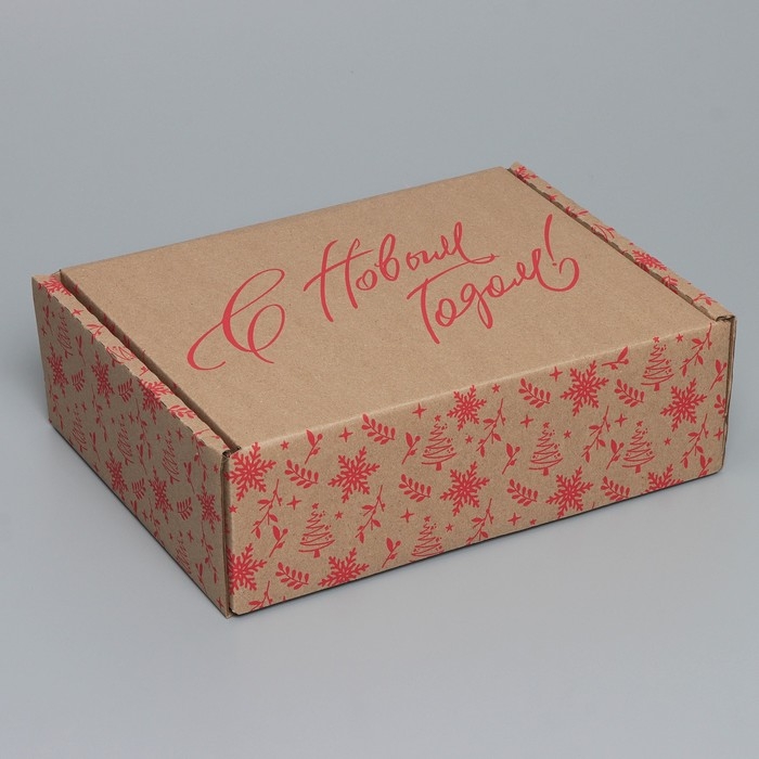 Коробка новогодняя складная «С новым годом», бурый, 27 х 21 х 9 см, Новый год Коробка новогодняя складная «С новым годом», бурый, 27 х 21 х 9 см, Новый год