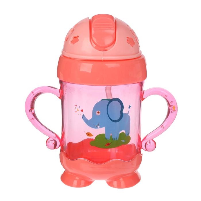 Поильник детский с силиконовой трубочкой, 220 мл., с ручками, цвет МИКС Поильник детский с силиконовой трубочкой, 220 мл., с ручками, цвет МИКС