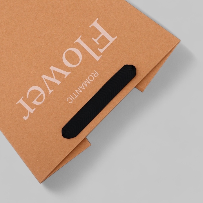 Пакет-переноска трапеция,  Пакет-переноска трапеция, "Цветы", крафт, 25х16х30см 250гр.