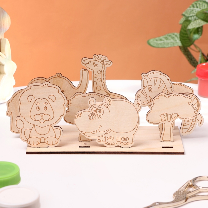 Деревянная объемная раскраска Деревянная объемная раскраска "Сафари", 7 фигур, подставка