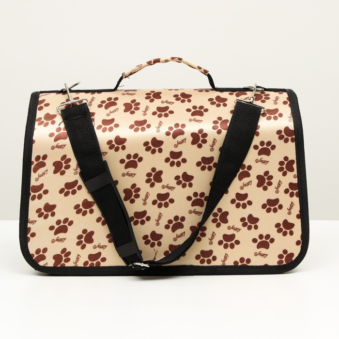 Сумка - переноска для животных  Сумка - переноска для животных "Лапки Happy", бежевая, размер М, 40 х 21 х 27 см