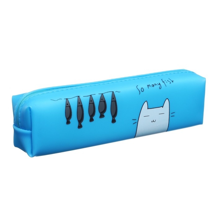 Пенал школьный Пенал школьный "Кот", на молнии, силиконовый, синий