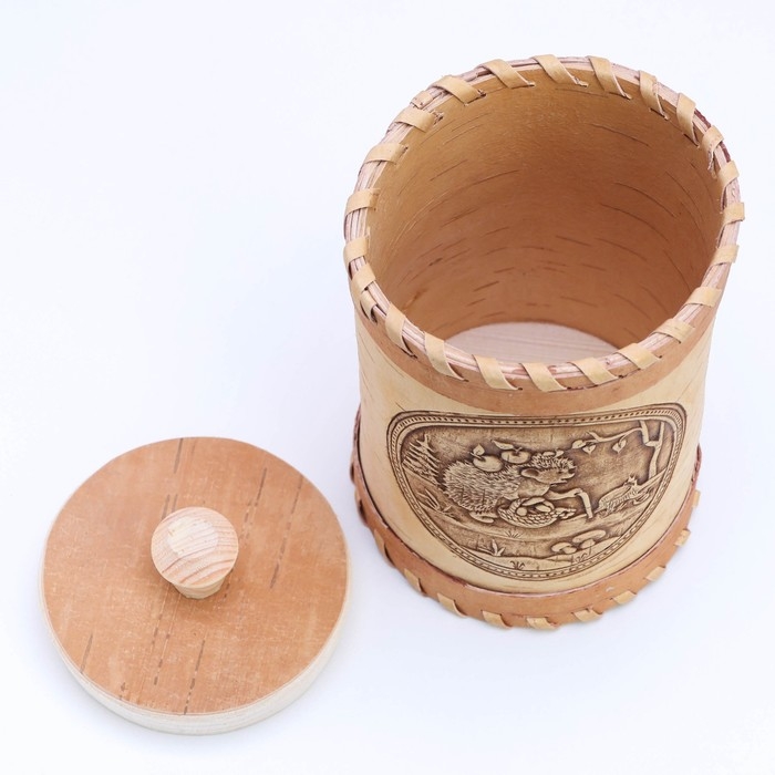 Туес "Ёжик",  8 х 8 х 14 см, береста