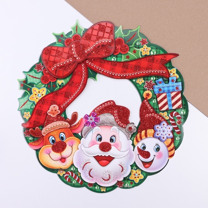 Плакат на стену Плакат на стену "Новогодние" венок, Дед Мороз, 38 х 38 см