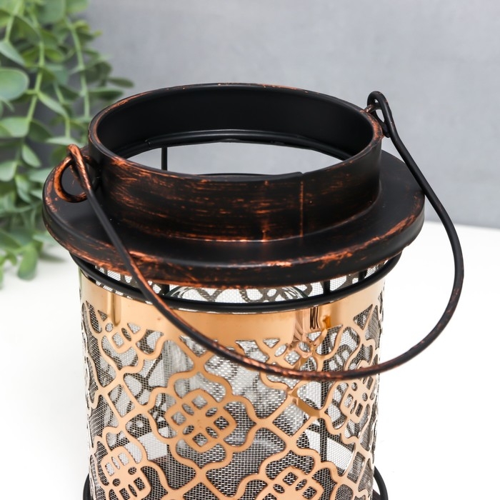 Подсвечник металл, стекло на 1 свечу Подсвечник металл, стекло на 1 свечу "Узор на фонаре" патина на чёрном ручка 18х13,5х13,5 см 78228