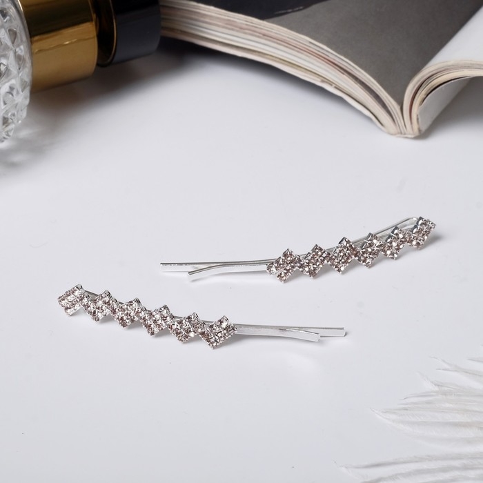 Невидимка для волос  Невидимка для волос "Волшебный блеск" (набор 2 шт) ромбы, 5,5 см, серебро