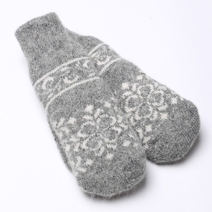 Варежки женские шерстяные, цвет серый/белый, размер 20-22 Варежки женские шерстяные, цвет серый/белый, размер 20-22