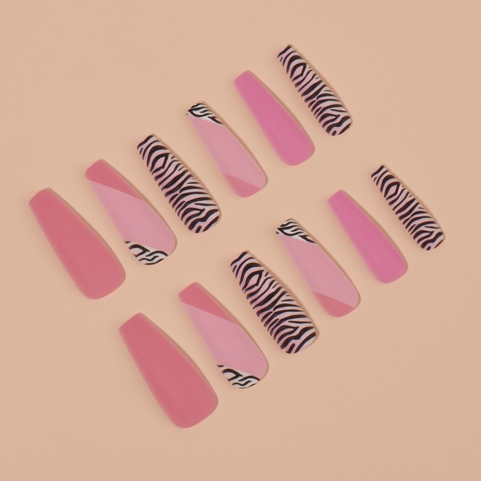 Накладные ногти «Зебра», 12 шт, с клеевыми пластинами, форма балерина, разноцветные Накладные ногти «Зебра», 12 шт, с клеевыми пластинами, форма балерина, разноцветные