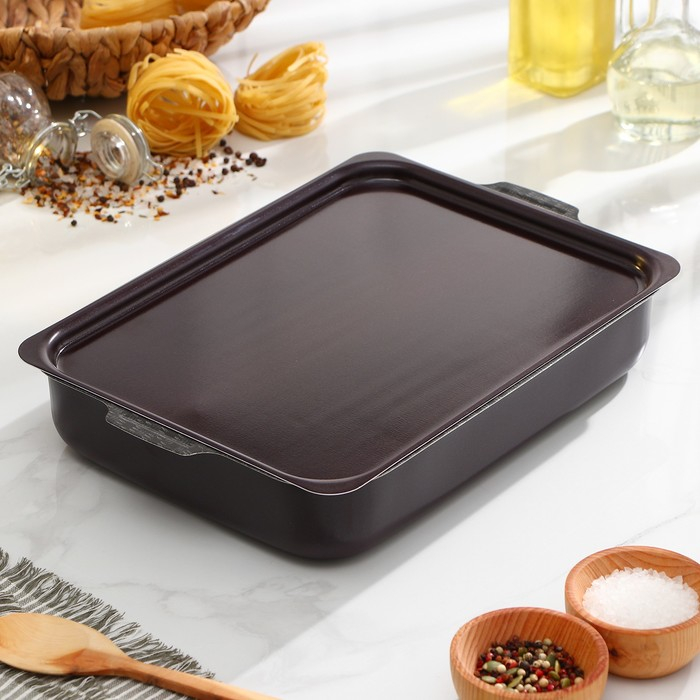 Противень «Хозяюшка», 23×30 см, h= 6 см, металлическая крышка, антипригарное покрытие, цвет бордовый Противень «Хозяюшка», 23×30 см, h= 6 см, металлическая крышка, антипригарное покрытие, цвет бордовый