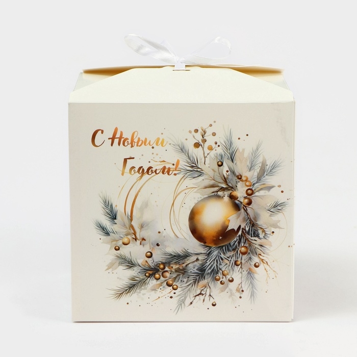 Новый год. Коробка складная, подарочная новогодняя  Новый год. Коробка складная, подарочная новогодняя "Игрушка" 14 х 14 х 14 см.