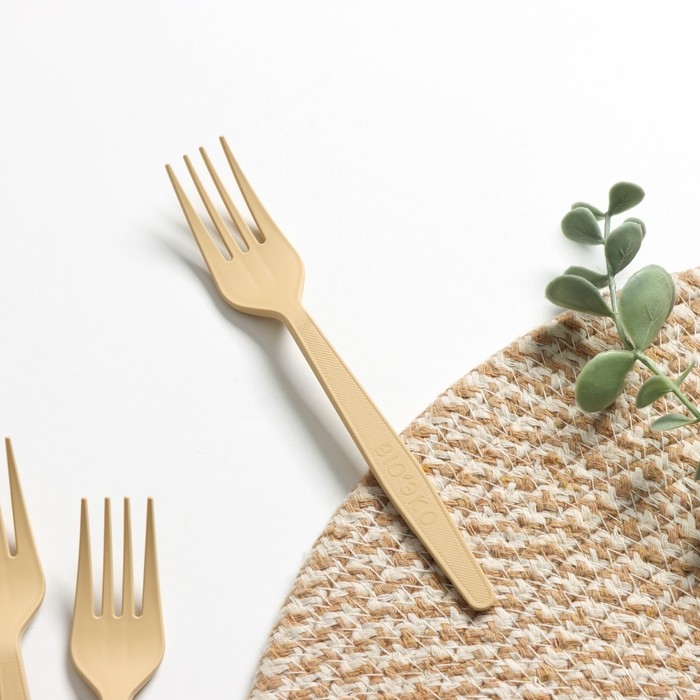 Набор одноразовых вилок из кукурузного крахмала Nature, 18 см, 6 шт, цвет микс Набор одноразовых вилок из кукурузного крахмала Nature, 18 см, 6 шт, цвет микс
