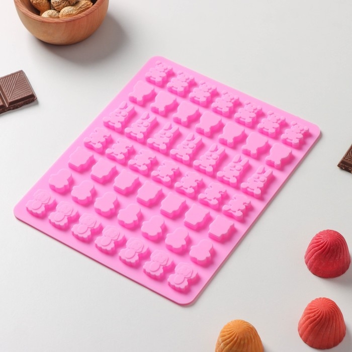 Форма для мармелада Доляна «Зоопарк», силикон, 18,5×15×0,5 см, 49 ячеек (2×1,5 см), цвет розовый Форма для мармелада Доляна «Зоопарк», силикон, 18,5×15×0,5 см, 49 ячеек (2×1,5 см), цвет розовый