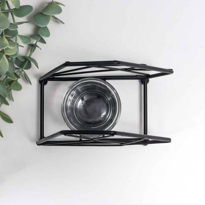Подсвечник металл, стекло на 1 свечу Подсвечник металл, стекло на 1 свечу "Лофт. Трапеция" чёрный 13х8х15 см