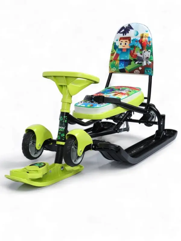 Снегокат «Пиксели», с родительской ручкой, со спинкой, зелёный, ТС6-СЛ/ПК Snow Cat Снегокат «Пиксели», с родительской ручкой, со спинкой, зелёный, ТС6-СЛ/ПК Snow Cat
