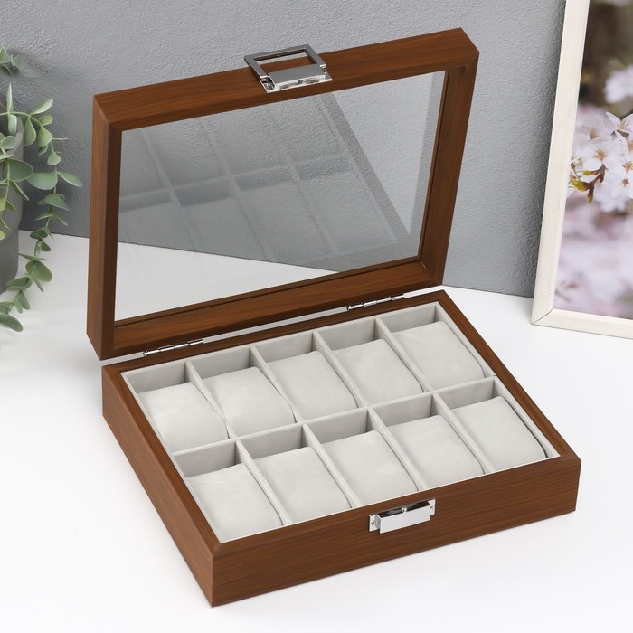 Шкатулка дерево под часы 10 отделений  Шкатулка дерево под часы 10 отделений "Коричневая" 7,5х21х26 см