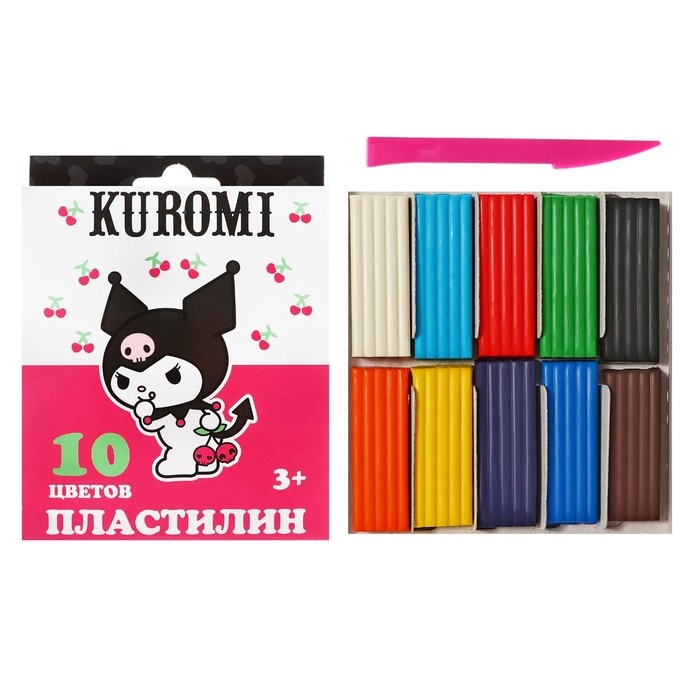 Пластилин 10 цветов 200 г Kuromi, пластиковая стека, в картонной упаковке с европодвесом Пластилин 10 цветов 200 г Kuromi, пластиковая стека, в картонной упаковке с европодвесом