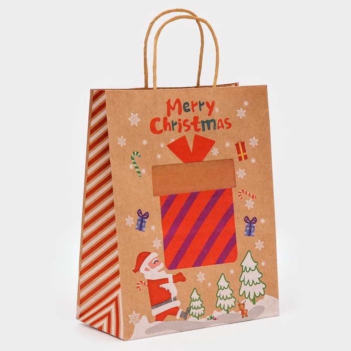 Новый год. Пакет бумажный подарочный новогодний крафт Новый год. Пакет бумажный подарочный новогодний крафт "Большой подарок", 27 х 21 х 11 см.