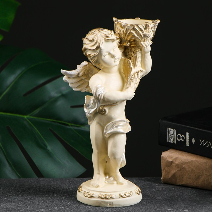 Подсвечник Подсвечник "Ангелочек" в левой руке, белый перламутр 14х8х22см