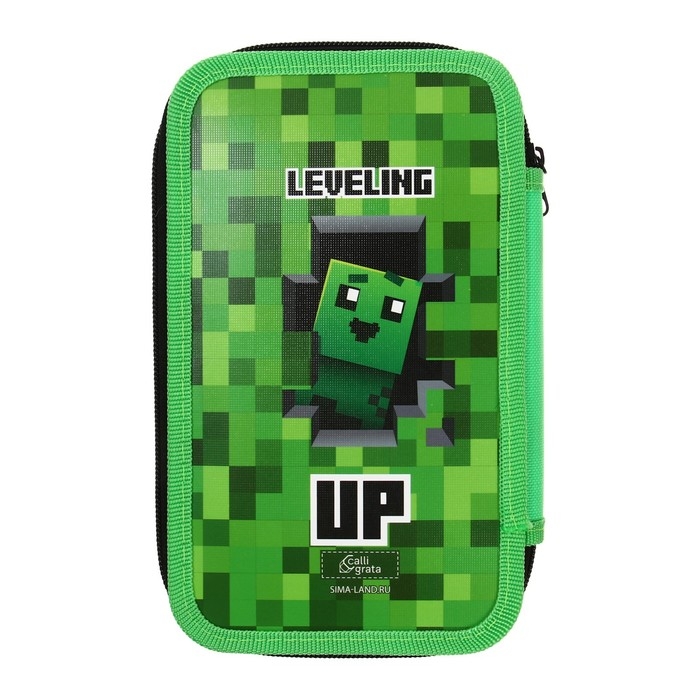 Пенал 2 секции, 125 х 205 х 40 мм, Calligrata 30П26/2  Пенал 2 секции, 125 х 205 х 40 мм, Calligrata 30П26/2 "Гейм пиксели", ламинированный картон