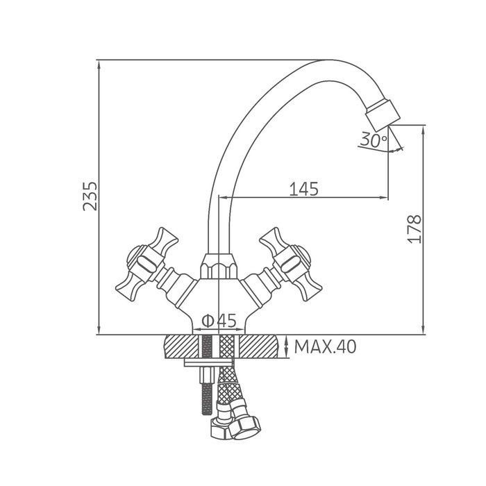 Cмеситель для кухни Accoona A5670, двухвентильный, латунь, хром Cмеситель для кухни Accoona A5670, двухвентильный, латунь, хром