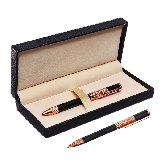 Ручка подарочная шариковая в кожзам футляре поворотная Стиль корпус черный/медь Ручка подарочная шариковая в кожзам футляре поворотная Стиль корпус черный/медь