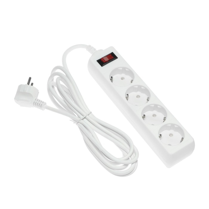 Сетевой фильтр Luazon Lighting, 4 розетки, 3 м, 2200 Вт, 3 х 0.75 мм2, 10 А, 220 В, белый Сетевой фильтр Luazon Lighting, 4 розетки, 3 м, 2200 Вт, 3 х 0.75 мм2, 10 А, 220 В, белый