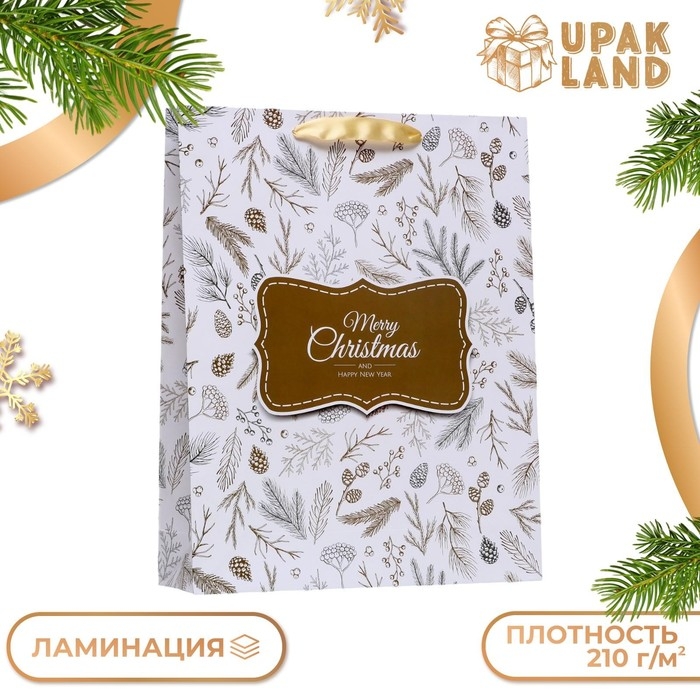 Новый год. Пакет ламинированный вертикальный Новый год. Пакет ламинированный вертикальный "Ветки",33 х 42 х 10 см.