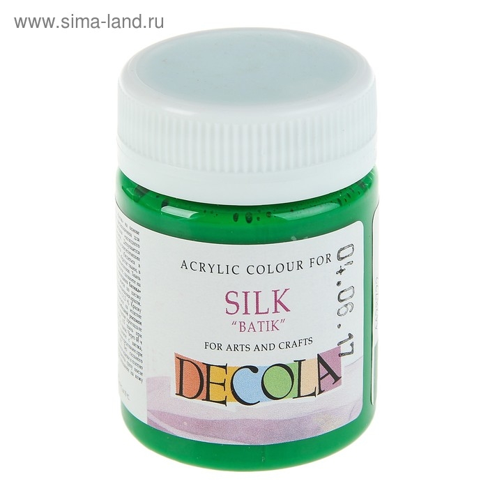Краска по шелку  Краска по шелку "Батик", банка 50 мл, ЗХК Decola, Зеленая средняя 4428722 (акриловая на водной основе)