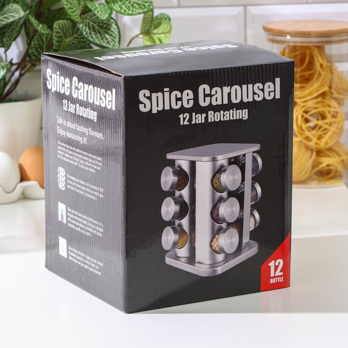 Набор для специй из стекла на подставке &laquo;Профи&raquo;, 100 мл, 19&times;20 см, 12 шт, цвет бронзовый