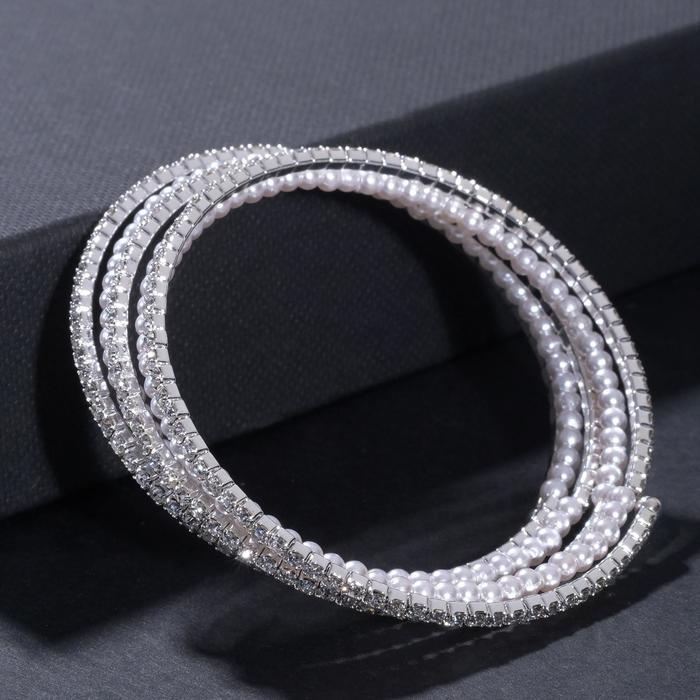 Браслет пружинка «Жемчуг» мелкий, d=5,5, цвет белый в серебре Браслет пружинка «Жемчуг» мелкий, d=5,5, цвет белый в серебре