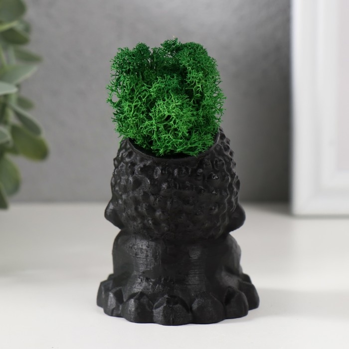 Кашпо бетонное Кашпо бетонное "Будда" 5,5х6,5х7см черный матовый со мхом (мох зеленый стабилизированный)
