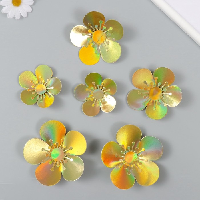 Наклейка бумага Наклейка бумага "Цветок. Золотая голография" набор 6 шт 13х12,3х0,6 см