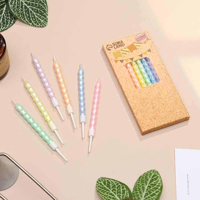 Свечи для торта Свечи для торта "Праздничная волна", 6 шт, пастельные цвета