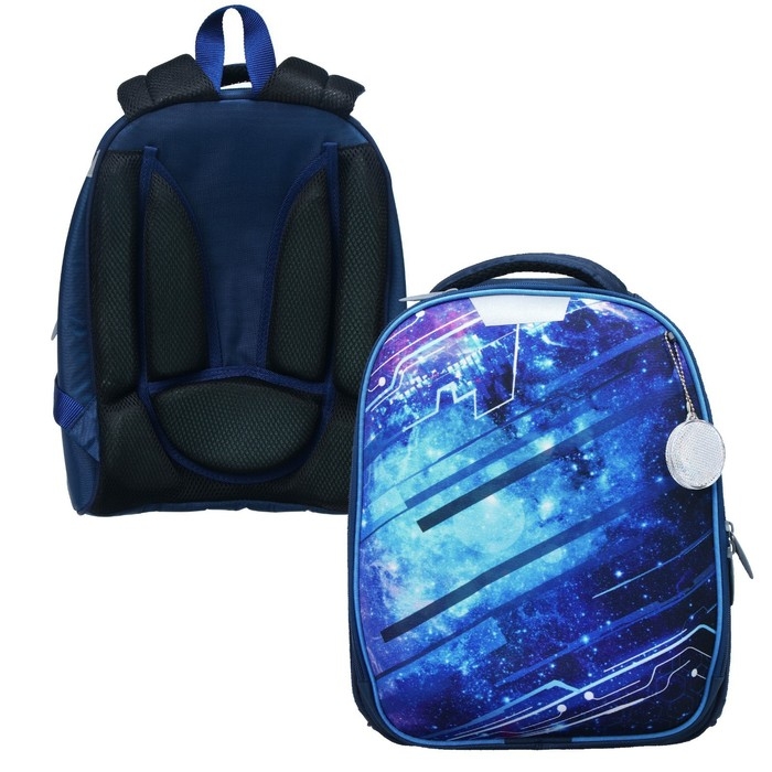 Рюкзак каркасный школьный, 37 х 28 х 19 см, Calligrata К Рюкзак каркасный школьный, 37 х 28 х 19 см, Calligrata К "Крутой космос", синий