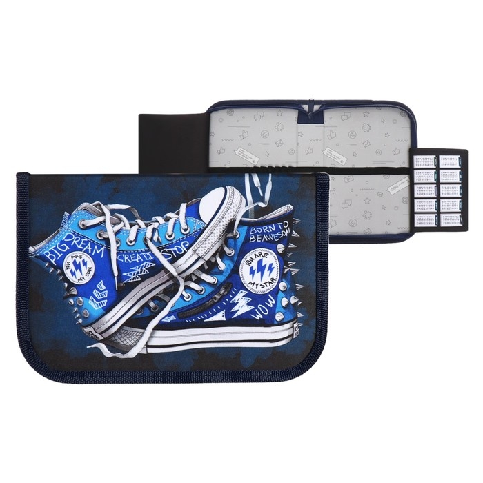 Пенал 1 секция 140 х 210 х 40 мм, откидной карман и косметичка, тканевый, Calligrata TOP Content  Пенал 1 секция 140 х 210 х 40 мм, откидной карман и косметичка, тканевый, Calligrata TOP Content "Кеды"