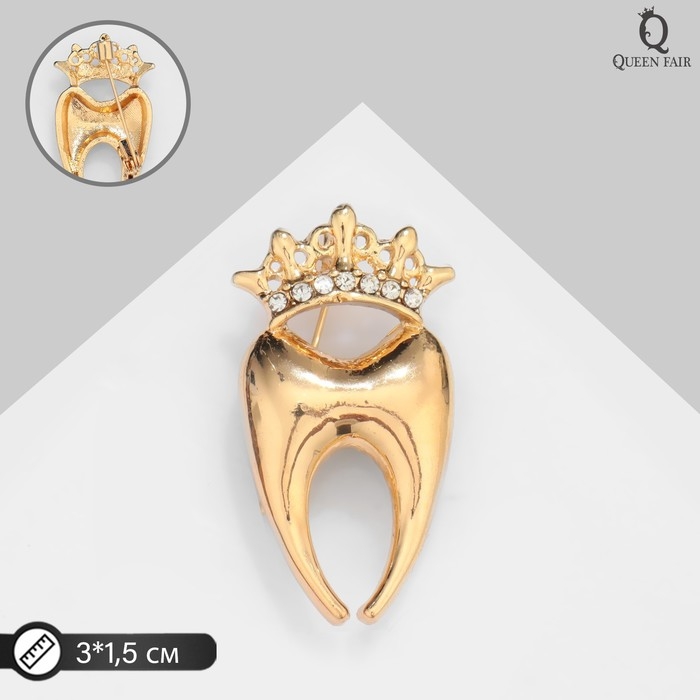 Брошь Брошь "Зуб" с короной, цвет белый в золоте